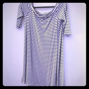 Black and white striped off the shoulder dress